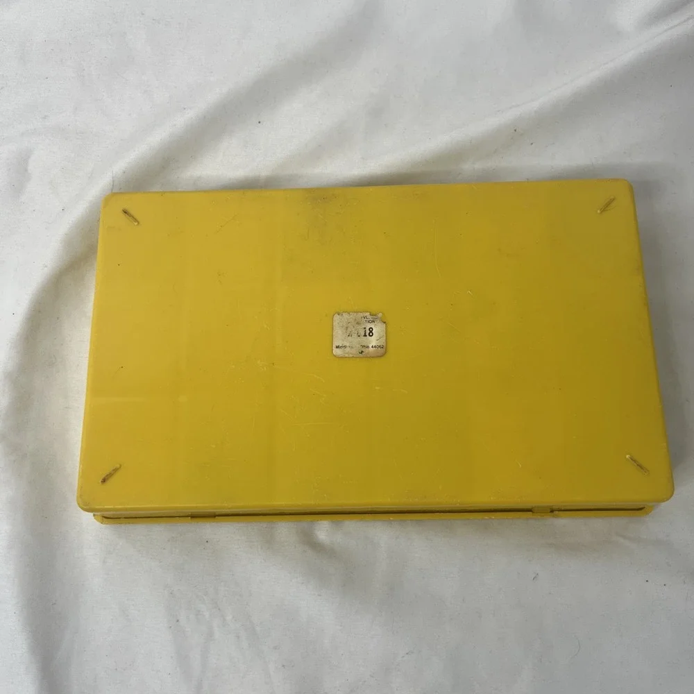 Vintage Yellow Plastic Box With Building Pieces Toy‎ Red Blue White Yellow